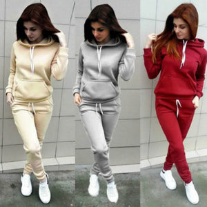 Solid Women Tracksuit Casual Hoodies Sweatshirt Pant Set Lounge Wear Sport Suit 2PCS Autumn Winter Clothes