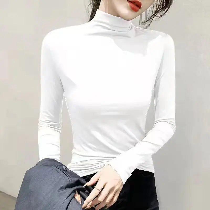 Black Turtleneck T-shirt Long Sleeve Tops Women Y2k Clothes Autumn Winter Korean Fashion Modal Elegant T-shirts for Women 2025