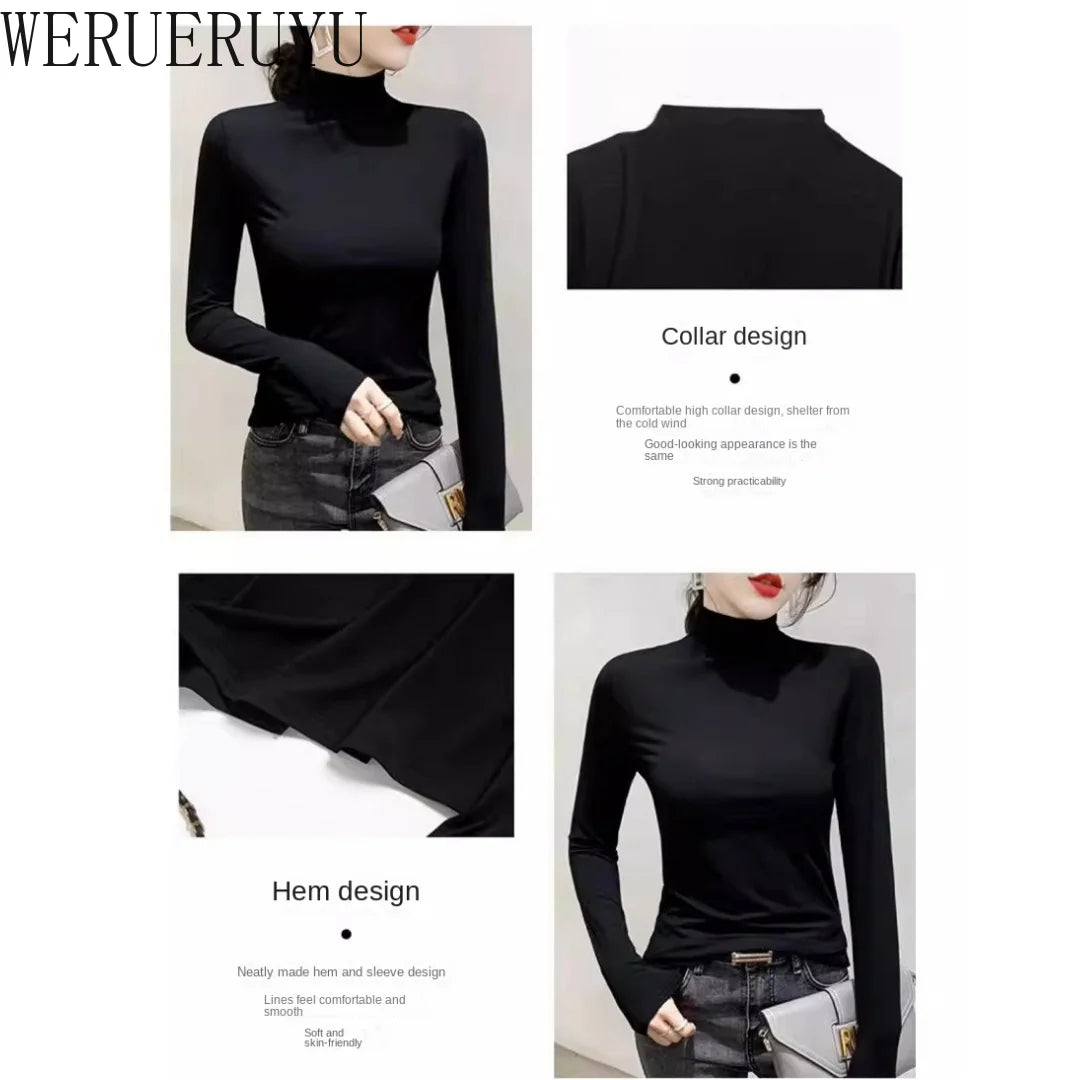 Black Turtleneck T-shirt Long Sleeve Tops Women Y2k Clothes Autumn Winter Korean Fashion Modal Elegant T-shirts for Women 2025