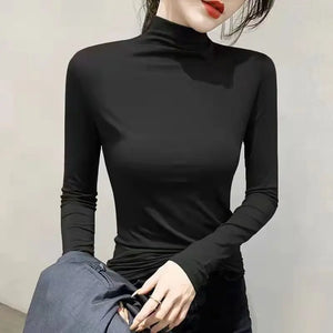 Black Turtleneck T-shirt Long Sleeve Tops Women Y2k Clothes Autumn Winter Korean Fashion Modal Elegant T-shirts for Women 2025