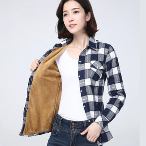 2025 Winter New Plus Thick Women's Warm Plaid Shirt Coat Lady Casual Fleece Velvet Jacket Tops Hot Women Clothes Outerwear