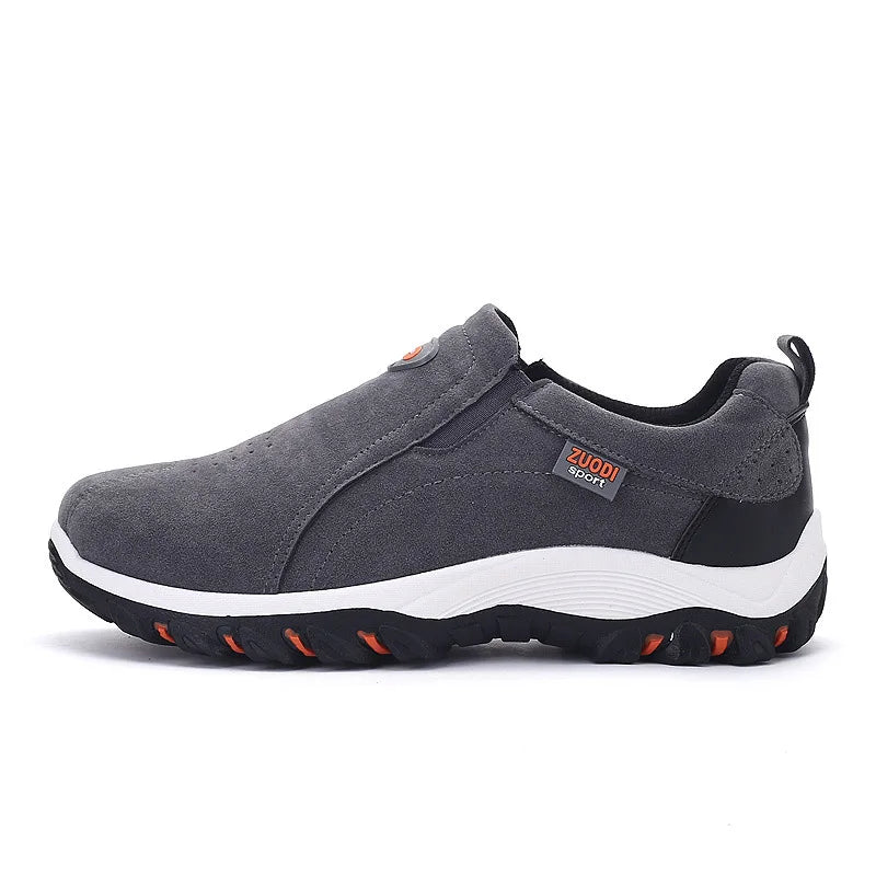 New Men Slip on Hiking Shoes PU Leather Climbing Footwear Male Outdoor Light Soft Rubber Sole Jogging Trekking Walking Sneakers