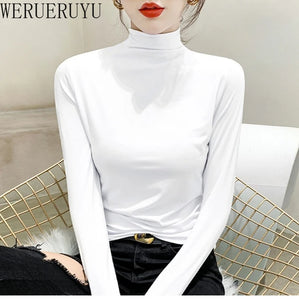 Black Turtleneck T-shirt Long Sleeve Tops Women Y2k Clothes Autumn Winter Korean Fashion Modal Elegant T-shirts for Women 2025