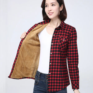 2025 Winter New Plus Thick Women's Warm Plaid Shirt Coat Lady Casual Fleece Velvet Jacket Tops Hot Women Clothes Outerwear